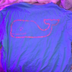 Blue vineyard vines shirt with pink whale